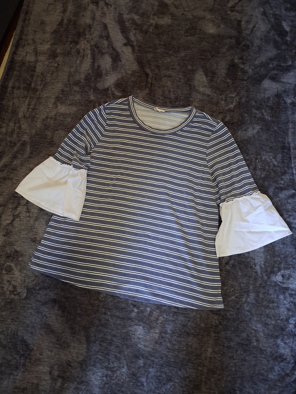 Como Blu Women's 1X Blue/White Striped Knit Stretch Bell Sleeve